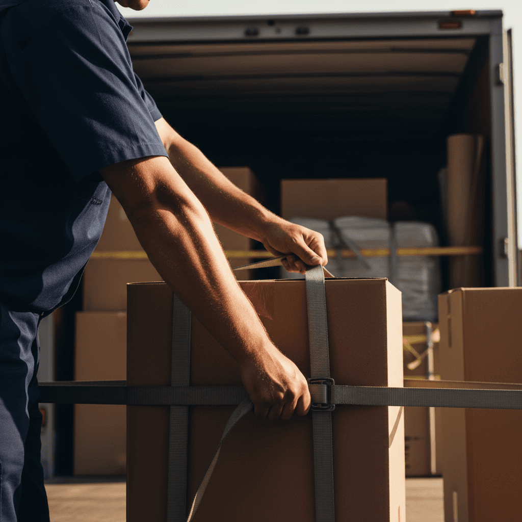Moving crew loading boxes into a truck during a residential move